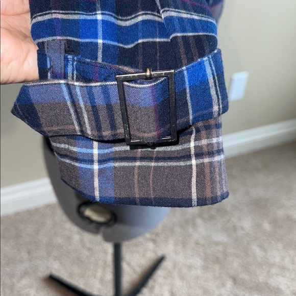Le Chateau Blue and Brown Blazer with Plaid Pattern Tartan Biker Rocker - Picture 8 of 16